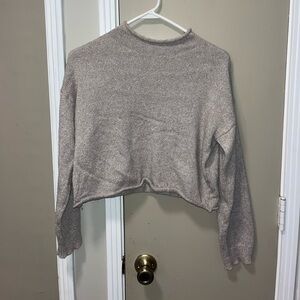 Dreamers Cropped Knit Sweatshirt in Taupe Heather